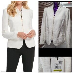 DKNY SUITS Size 14 NWT Cream Suit Jacket Gold Ring Zipper